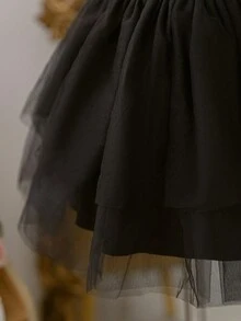 SHEIN Babygirl 优雅可爱的黑色缎面网眼无袖连衣裙