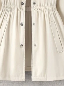 SHEIN Tween Girl Apricot Drawstring Waist Single-Breasted Casual Hooded Jacket - Apricot - View 6