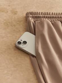 Manfinity BRENVOR 2pcs Men's Eagle Print Round Neck Short Sleeve T-Shirt And Letter Print Drawstring Waist Casual Pants Set - Camel - View 12