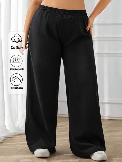 EURMUSE Plus Size Vrouwen Effen Kleur Lage Taille Wijde Pijpen Broek