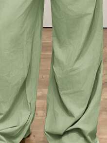 SHEIN ICON 超低腰复古宽松喇叭加长裤 - 綠色 - 查看 7