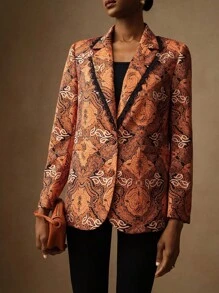 Vesra Blazer rétro pour femmes avec bordure contrastée - Multicolore - Voir 1