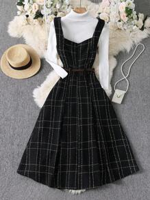 Franclia Plaid Buckle Strap Dress, Women's Jumper Dress - Black - View 2