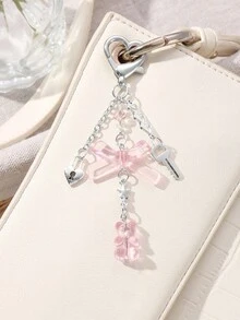 ROMWE Kawaii 1 chiếc móc khóa & móc chìa khóa bằng nhựa DIY hình trái tim rỗng, ngôi sao, cây, nơ, gấu bông bằng bạc tối giản, phụ kiện đa năng cho bé gái/phụ nữ, thích hợp để đeo hàng ngày hoặc làm quà tặng - Hồng - Xem 6