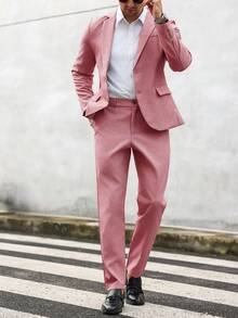 Manfinity Mode Men's Autumn Casual All-Match Suit: Jacket And Pants Set - Pink - View 6