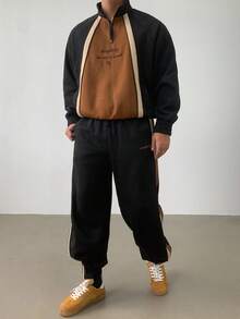 DAZY Conjunto de sudadera de media cremallera con bloques de color para hombre, otoño - Multicolor - Ver 4