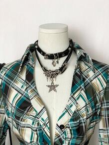 EgrlEra 时尚通勤长袖格子拼布衬衫 - 彩色 - 查看 4