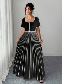 Elenzga Kooky Elegance Collection (Woe Is Me Vibes)(Wednesday Aesthetic) Plus Size Women's Summer New High-End Casual Basic French Retro Sexy Black And White Striped Knit Sleeveless V-Neck Design Fitted Elegant Versatile Blouse, Shirt, Dress