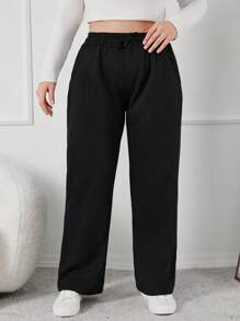 EURMUSE Plus Size Wide Leg Pull On Sweatpants With Cords