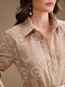 Anewsta Women's Vintage Embroidered Casual Blouse, Suitable For Spring/Summer, Beach - Khaki - View 6