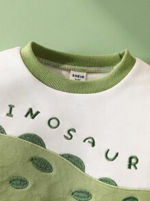 SHEIN 两件套男婴恐龙印花休闲上衣+裤子套装，秋冬 - 綠色 - 查看 6