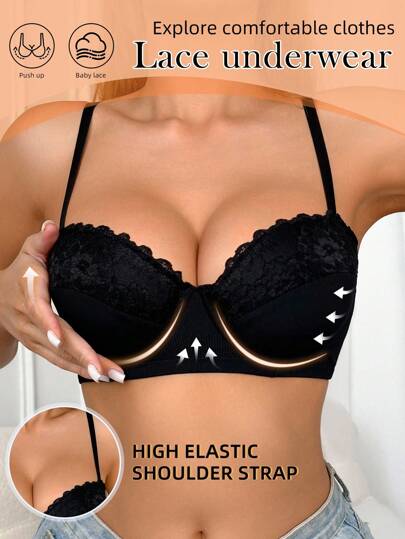 여성용 섹시한 레이스 란제리, 얇고 플러스플러스 사이즈 패딩 푸시업 브라