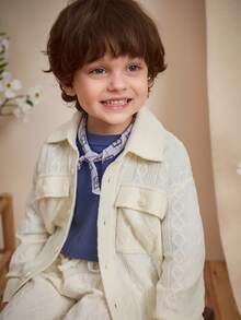 Loomiva 2pcs Young Boy Solid Color Knit Soft Collar Cardigan And Elastic Waist Pants Set Fall Winter - Beige - View 4