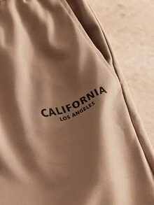 Manfinity BRENVOR 2pcs Men's Eagle Print Round Neck Short Sleeve T-Shirt And Letter Print Drawstring Waist Casual Pants Set - Camel - View 10