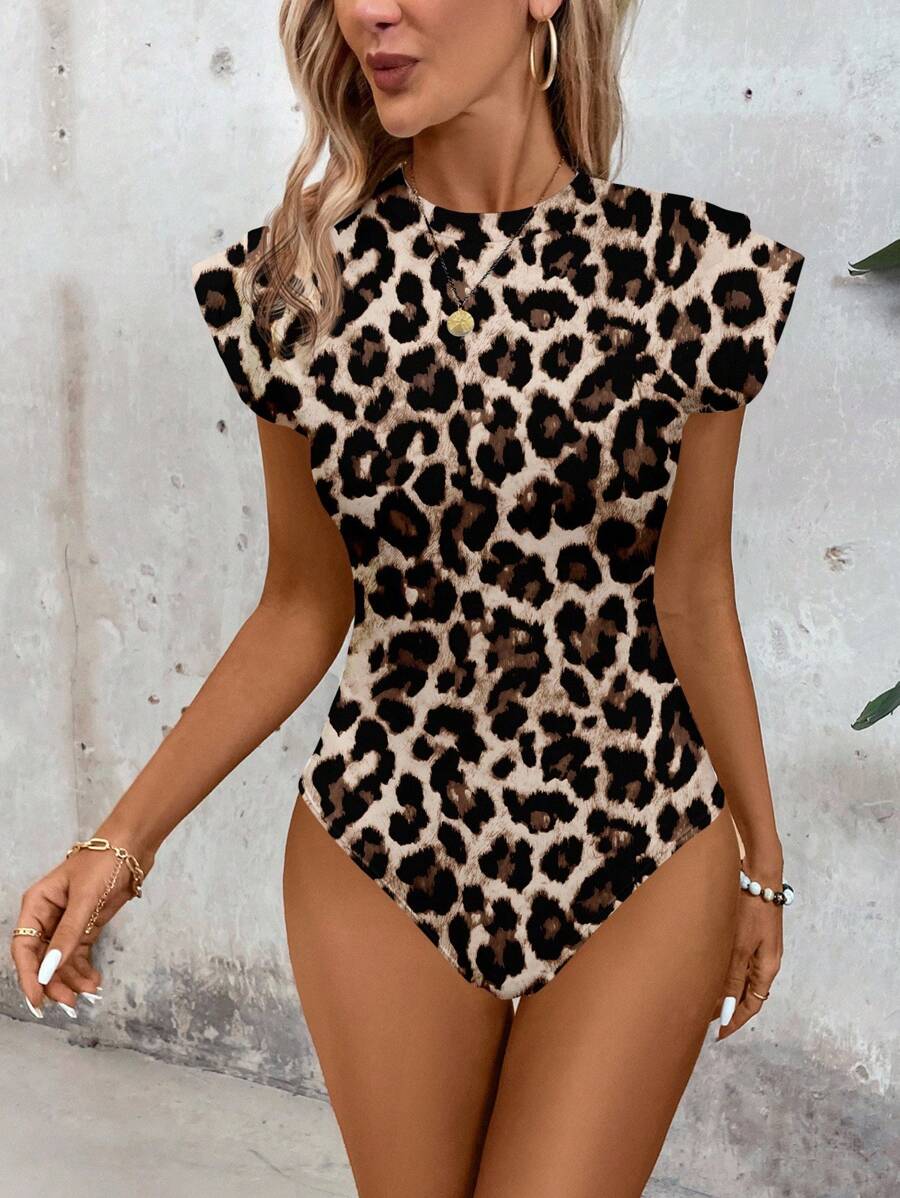 SHEIN LUNE Women's Casual Leopard Print Bodysuit, Suitable For Spring/Summer, Leopard Print Swimsuit - Multicolor - View 1