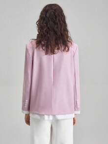 Ontre 2025 New Women's Solid Color Patchwork Long Sleeve Minimalist Suit Jacket, Daily Commute, Spring, Retro Style In Fall/Winter - Pink - View 3
