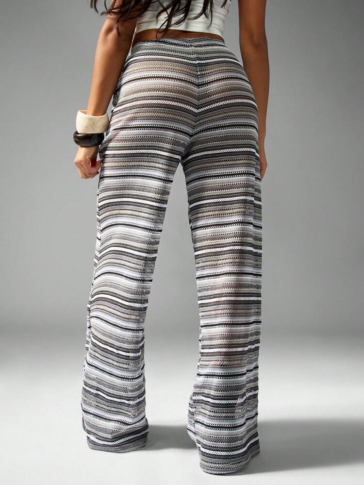 MISSGUIDED Calça Pantalona de Crochê para Praia, Roupa de Resort, Capa para Verão, Vestimenta Boho, Calça Palazzo de Tricô, Roupa de Praia de Férias, Roupa de Festival
