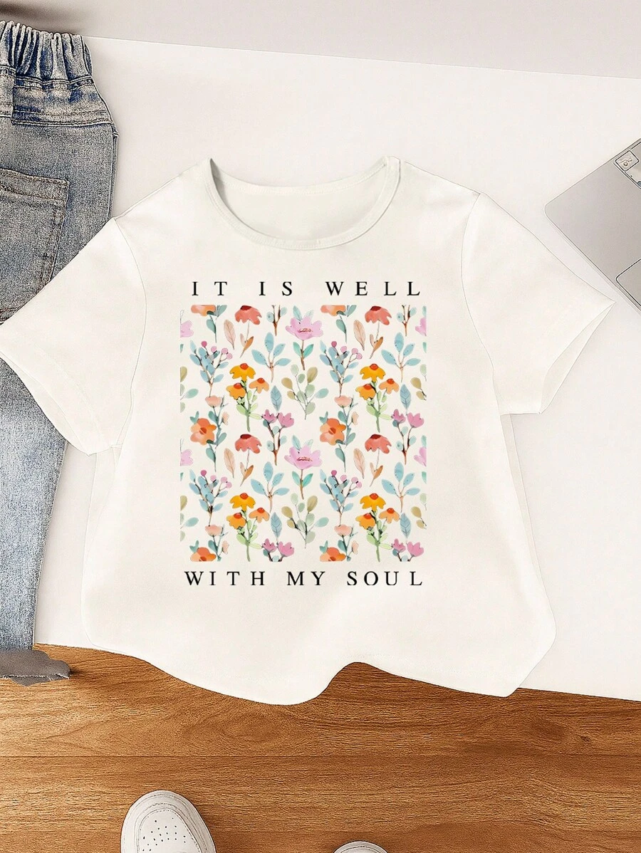 夏季新款甜美寶寶女孩白色短袖T卹，帶有花卉圖案 - 白色 - 查看 1