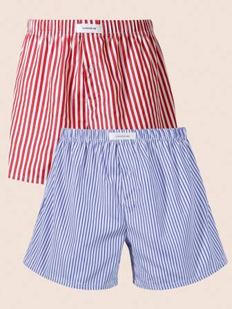 Manfinity Underwear&Sleepwear Basics 2件套男士松紧腰条纹印花休闲哈伦裤