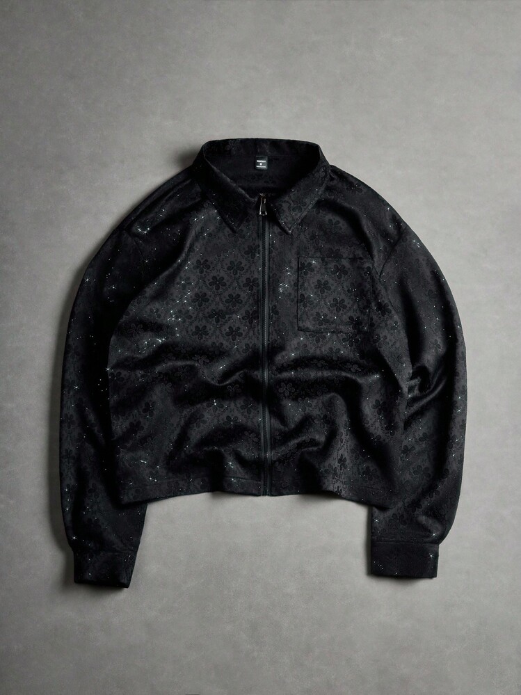 TOKVUE Men's Fashion Casual Jacquard Rhinestone Embellished Shirt, Fall, Long Sleeve Top - Black - View 4