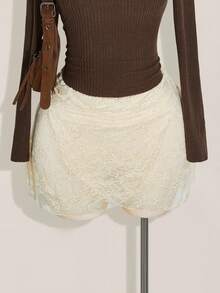 SHEIN ICON Falda de encaje con pliegues en la cintura, cruce en el bajo y línea A, estilo bohemio, para tallas grandes - Albaricoque - Ver 1