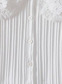 SHEIN Mädchen elegante, süße, niedliche besticktes Bluse mit Peter-Pan-Kragen, aufgeblähte Ärmel Knopfleiste gestreiftes Lässig Prinzessin Hemd, geeignet für Urlaub, Reise, Geburtstag, Frühling/Herbst