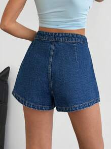 EURMUSE 高腰休闲中度水洗牛仔短裤 - 中等水洗藍 - 查看 2