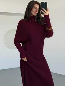 Aloruh 紫色针织两件套 新款冬季加厚女士毛衣裙宽松两件套 - 紫色 - 查看 8