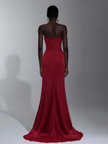 Elitara Áo corset satin phối ren thanh lịch với phần ngực xuyên thấu, eo xếp ly, bèo nhún xếp tầng và gấu áo đuôi cá, thích hợp cho kỳ nghỉ, hẹn hò, tiệc sinh nhật, đám cưới, lễ tốt nghiệp, dạ hội trang trọng, ngày Valentine. - Đỏ - Xem 2