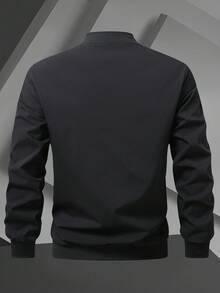 Manfinity Homme Áo khoác bóng chày tay dài màu trơn có túi tiện dụng cho nam, áo gió dã ngoại thường ngày, áo khoác bóng chày màu đen, áo khoác dạo phố, áo khoác Teachwear, mùa thu - màu đen - Xem 2