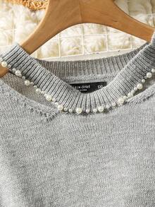 Modelyn Plus Size Solid Color Minimalist Long Sleeve Sweater, Everyday Wear Winter Fall Autumn - Grey - View 5