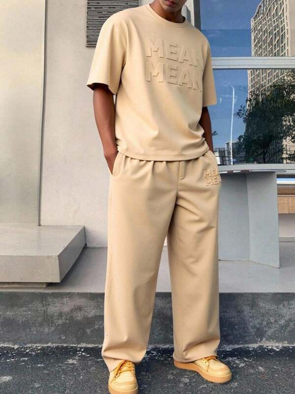 SHEIN 2 件套青少年男童休闲短袖上衣和裤子套装，街头朋克摇滚风格，适合日常、派对、音乐节、春夏季