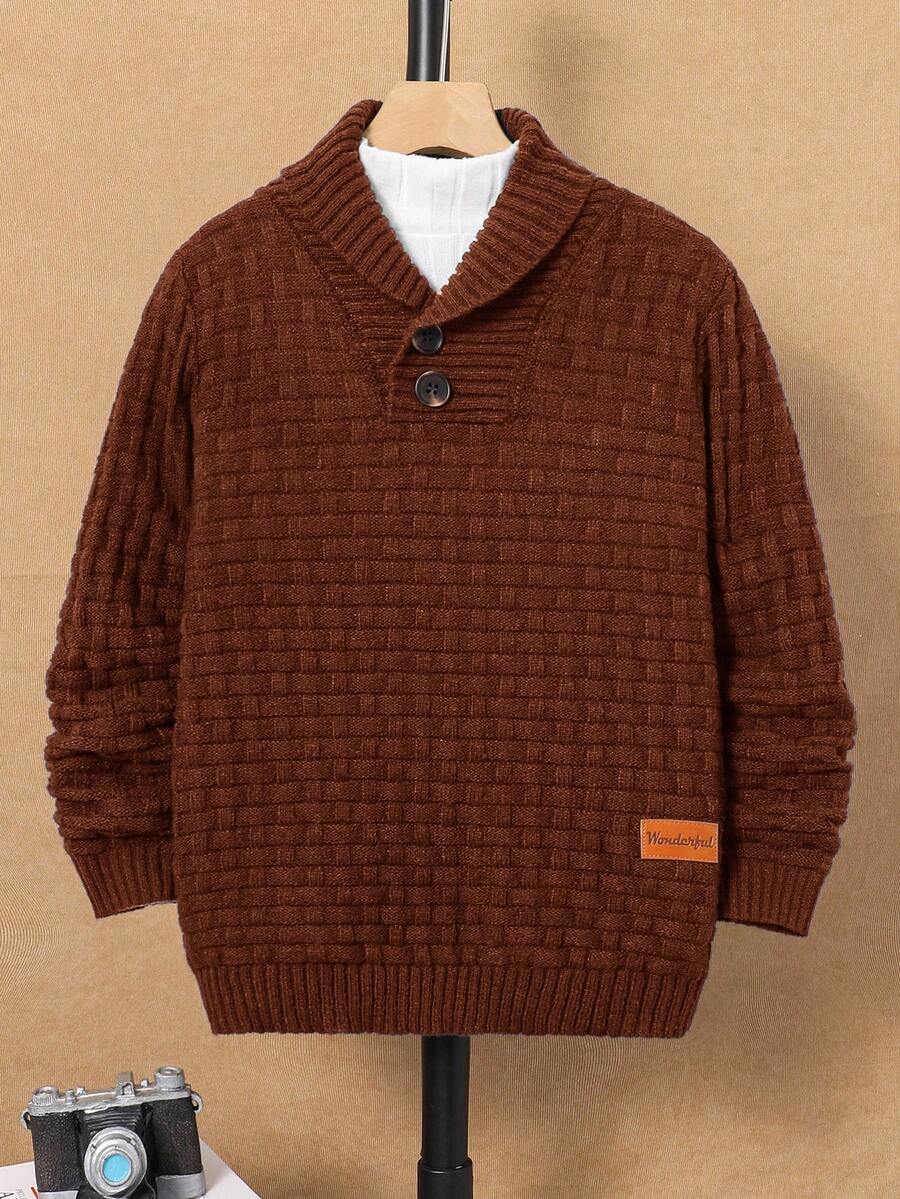 SHEIN 青少年男童休闲半拉链套头长袖针织毛衣