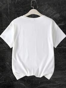 Tseoso 100% 纯棉超大休闲极简主义，刺绣工艺，复古洛杉矶英文标语，经典，女士图案圆领短袖 T 恤，Y2K，复古，街头服饰，嘻哈，图案 T 恤，夏季外出单品，女士外出上衣，返校，派对。毕业 - 白色 - 查看 3