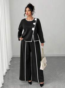 Elenzga Halloween Plus Size Co-Ords Fall Cloth For Women - Black and White - View 3