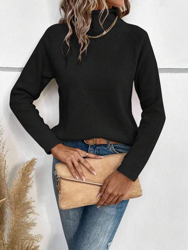 EMERY ROSE Simple Casual Solid Color Turtleneck Sweater, Suitable For Autumn/Winter Fall Cloth For Women