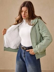 Wildy 秋装 冬装 大衣 鼠尾草绿色棉质羊毛夹克 女士休闲保暖连帽夹克，秋冬女士夹克 短款夹克 外套 女士绗缝夹克 女士冬装 女士秋装 女士轻便夹克 女士西部服饰 女士绗缝夹克