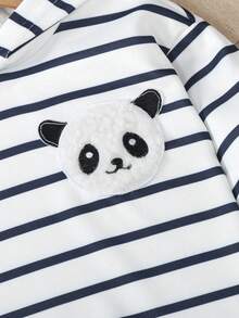 2pcs Toddler Boys Panda Striped Outfit, Hoodie Design, Black & White Striped Top With Cute Panda Applique, Navy Casual Pants, Suitable For Daily Wear, Outings, Vacations, Family Gatherings, Baby Boy Clothing, Infant Autumn/Winter Outfit, Baby Boy Set, Infant Autumn/Winter Boy Clothes, Baby Boy Panda Outfit Baby Boy Striped Hoodie Set Baby Boy Casual Set Infant Boys Outfit Baby Boy Clothes Fall - Multicolor - View 5