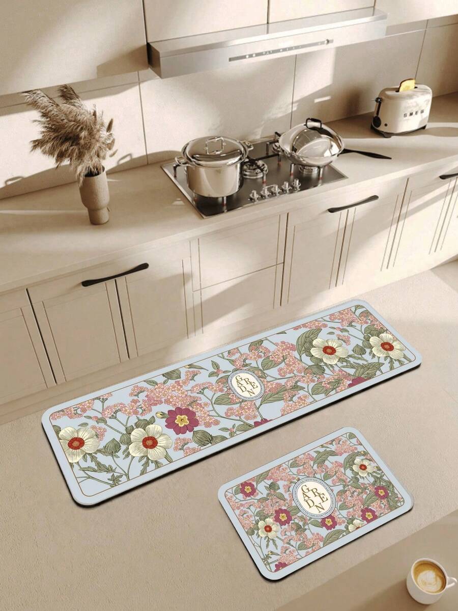 1pc Kitchen Mat, Fashionable Style, Water-Absorbing, Quick-Drying, Anti-Slip. Simple Diatom Mud Soft Rubber Mat. Suitable For Kitchen, Bathroom, Entrance Door, Laundry Room And Other Places ,Room Decor. - Multicolor - View 1