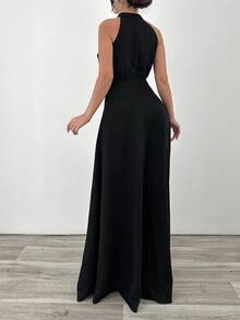 EURMUSE Halterneck Detailed Fish Form Long Dress - Black - View 2