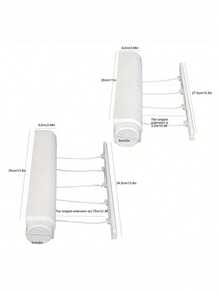 SHEIN 1pc Space Saving Retractable Clothesline With 4/5 Ropes, Wall Mounted Durable Plastic Drying Rack With Towel Bar And Hooks, Portable Clothes Drying Rack - White - View 4