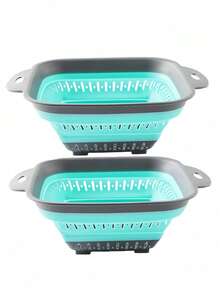 SHEIN 1pc/2pcs Foldable Collapsible Drain Basket, Small/Large, Square/Round Shape, Space-Saving Storage, Convenient For Kitchen Vegetable Fruit Cleaning And Rapid Draining - Multicolor - View 9