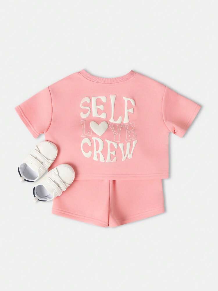 Cropped T-Shirt With Matching Shorts Self Love Heart Print