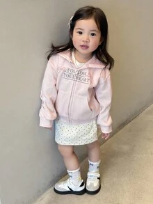 DAZY 女宝宝蝴蝶结刺绣连帽卫衣，休闲韩版长袖套头衫，秋冬 - 藕粉色 - 查看 7