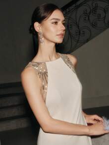 Anewsta Women's High-End Custom Beaded Luxurious Shoulder-Revealing Dress