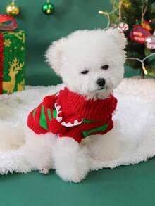 PETSIN 1 buah Sweater Natal Bergaris Merah dan Hijau untuk Hewan Peliharaan, Kucing dan Anjing Lucu Mengenakan Pakaian Hangat Musim Gugur dan Musim Dingin - Garis merah dan hijau - View 4