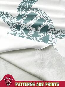 SHEIN EZwear 女士休闲简约白色高领背心，带海龟印花，适合夏季 - 白色 - 查看 3