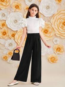 SHEIN Girlism Tween Girl Loose Cute Comfortable High-Waisted Straight Long Solid Color Simple Pants For Home