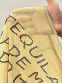 BamGleam Áo thun nữ cổ tròn tay raglan in khẩu hiệu, dáng ôm, cắt cúp - Màu vàng - Xem 7