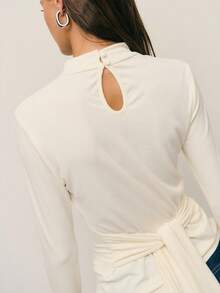 Nöista Ivory Fitted Top With A Mock Neck And Flared Tiered Cuffs. Clean, Romantic Silhouette Suited For Fall And Winter Dressing, Holiday Parties, And Dressed-Up Going Out. - White - View 3